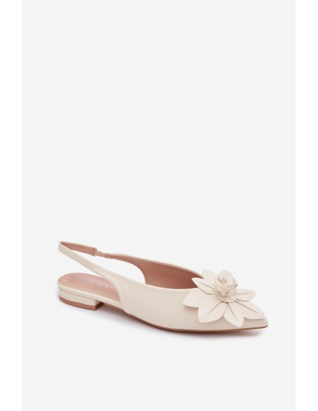 Women's Flat Heel Sandals With Decorative Flower Jasnobeżowe Telivette