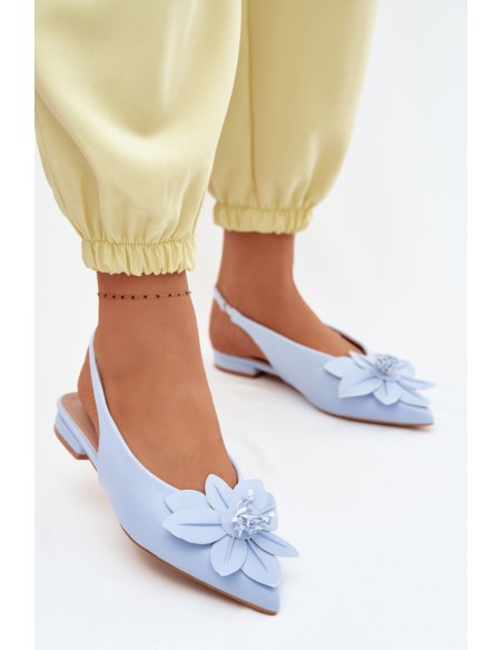 Women's Flat Heel Blue Telivette Sandals With Decorative Flower