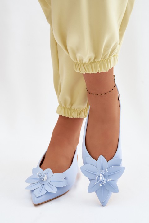 Women's Flat Heel Blue Telivette Sandals With Decorative Flower