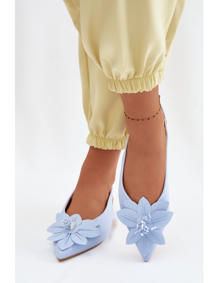 Women's Flat Heel Blue Telivette Sandals With Decorative Flower