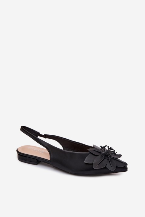 Women's Flat Heel Sandals With Decorative Flower Black Telivette