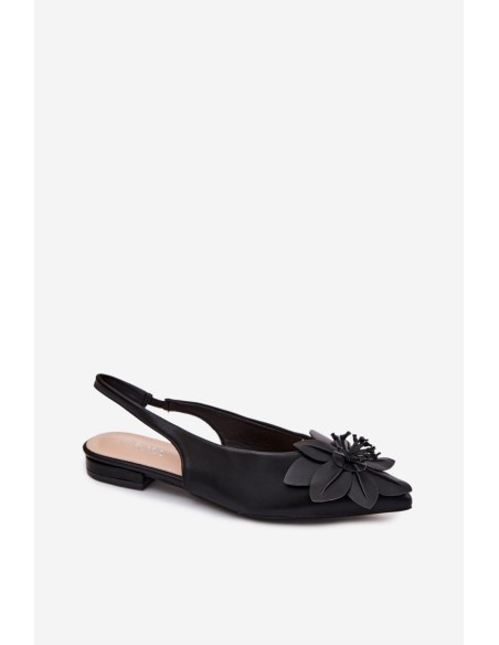 Women's Flat Heel Sandals With Decorative Flower Black Telivette