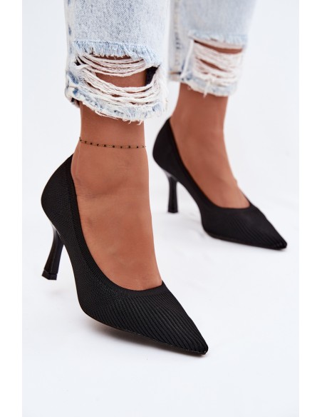 Fabric High Heels Black Pumps Lelissey