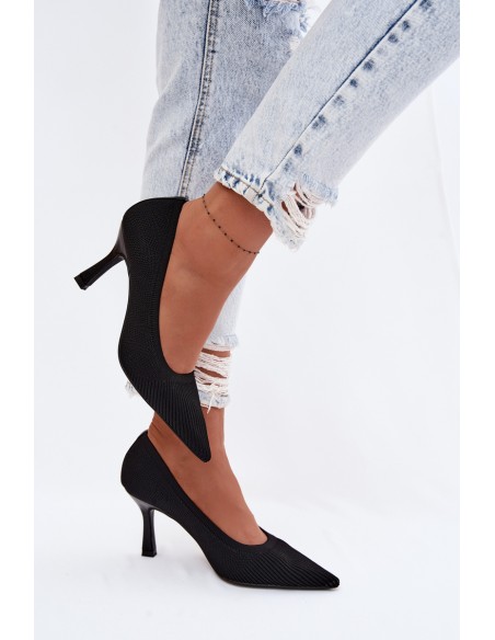 Fabric High Heels Black Pumps Lelissey