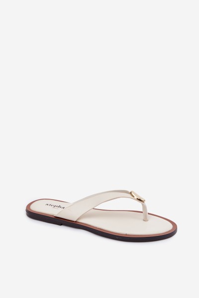 Women's Flat Flip Flops With Gold Detail Light Beige Tella 2