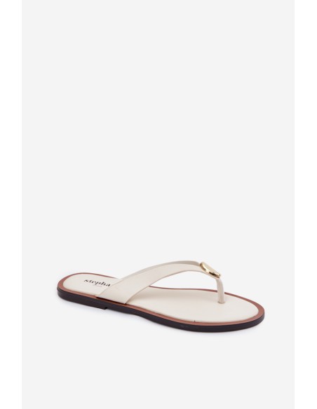 Women's Flat Flip Flops With Gold Detail Light Beige Tella