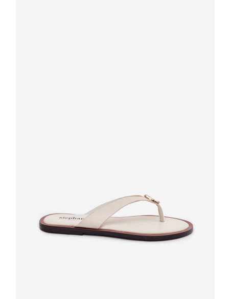 Women's Flat Flip Flops With Gold Detail Light Beige Tella