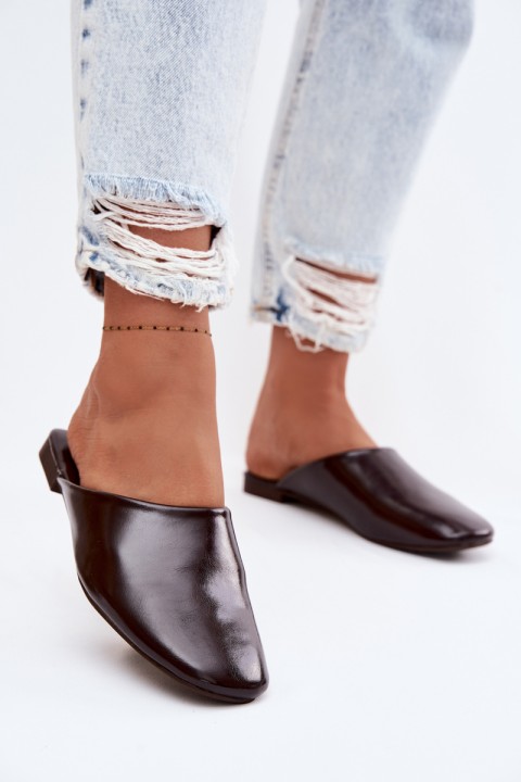 Women's Mules Made of Faux Leather Flat Chocolate Romelle