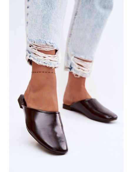 Women's Mules Made of Faux Leather Flat Chocolate Romelle
