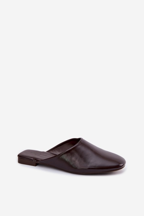 Women's Mules Made of Faux Leather Flat Chocolate Romelle