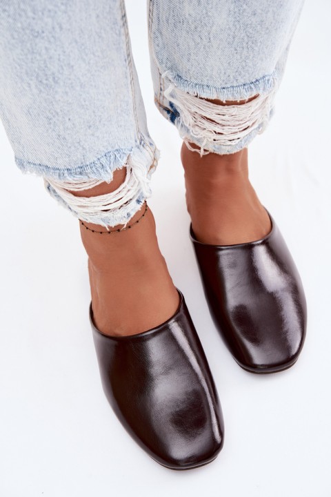 Women's Mules Made of Faux Leather Flat Chocolate Romelle