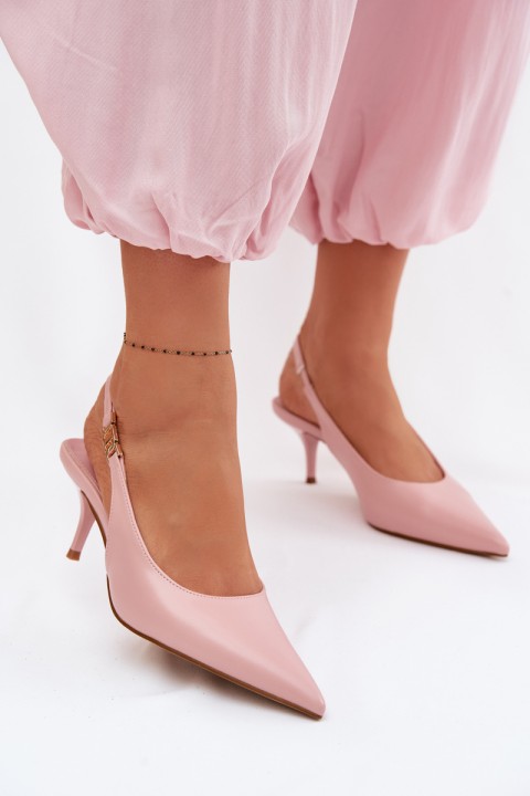 Women's Faux Leather Sandals With Heel Pink Jelissey