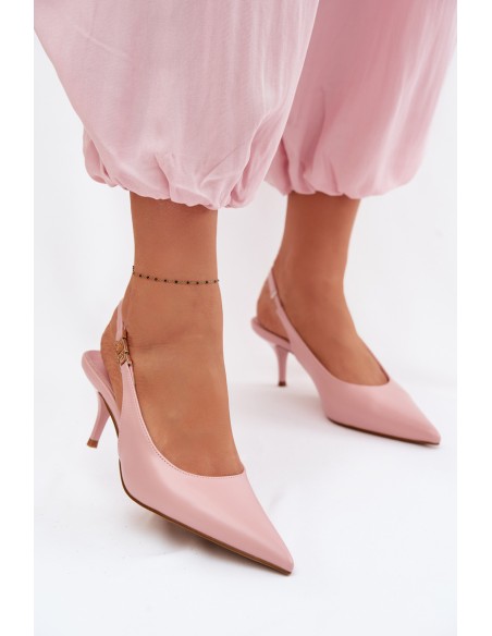 Women's Faux Leather Sandals With Heel Pink Jelissey