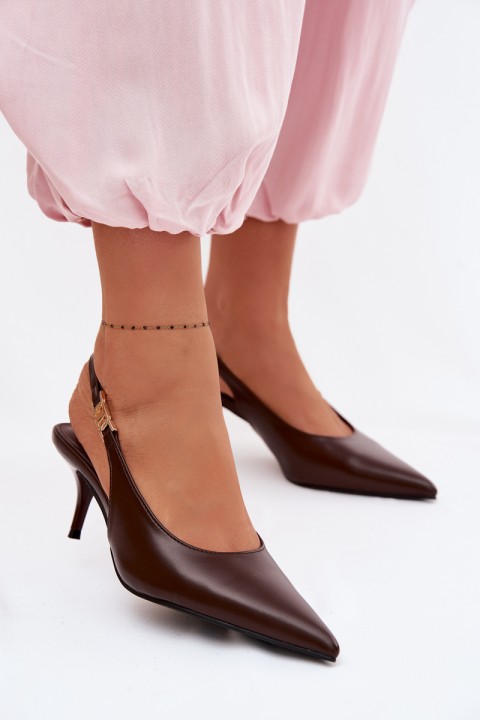 Women's Leather Look Sandals With Heel Chocolate Jelissey