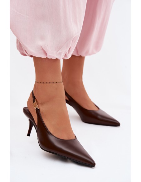 Women's Leather Look Sandals With Heel Chocolate Jelissey