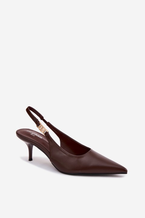 Women's Leather Look Sandals With Heel Chocolate Jelissey