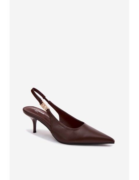 Women's Leather Look Sandals With Heel Chocolate Jelissey