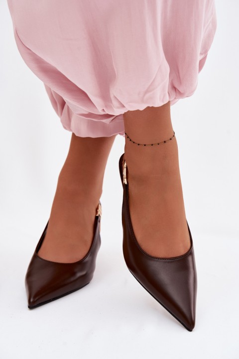 Women's Leather Look Sandals With Heel Chocolate Jelissey