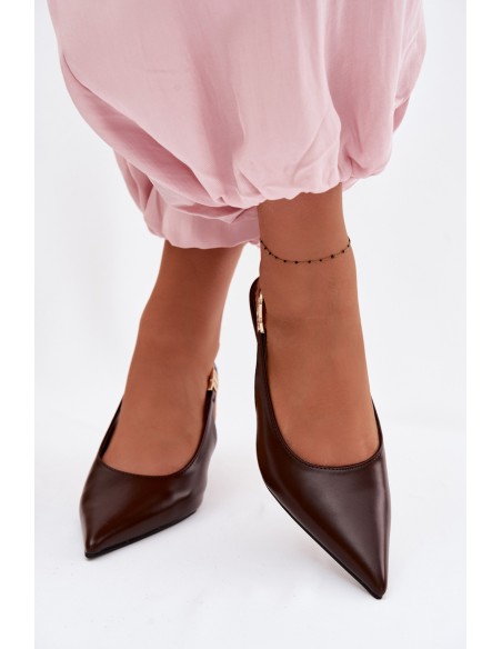 Women's Leather Look Sandals With Heel Chocolate Jelissey