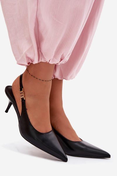 Women's Faux Leather Sandals with Heel Black Jelissey