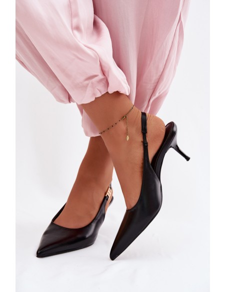 Women's Faux Leather Sandals with Heel Black Jelissey