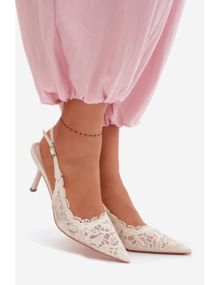 Lace High Heel Sandals Light Beige Carielle