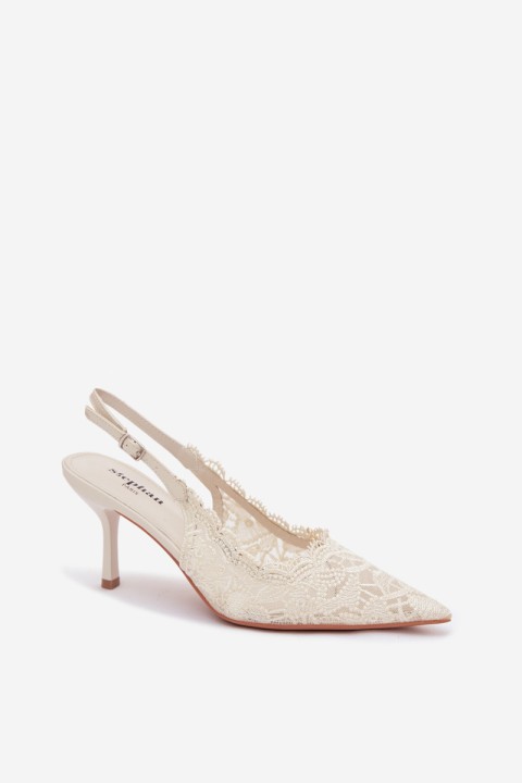 Lace High Heel Sandals Light Beige Carielle