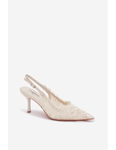 Lace High Heel Sandals Light Beige Carielle