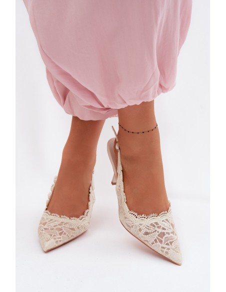 Lace High Heel Sandals Light Beige Carielle