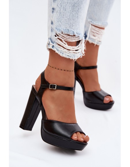 Women's High Heel Block Sandals Black Nelissey