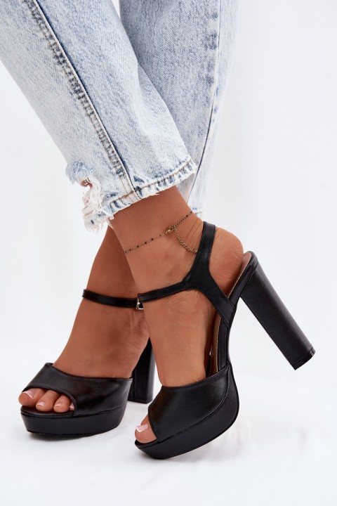 Women's High Heel Block Sandals Black Nelissey
