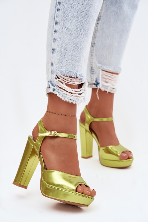 Women's High Heel Block Sandals Neon Green Nelissey