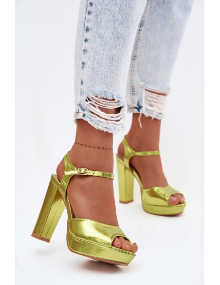 Women's High Heel Block Sandals Neon Green Nelissey