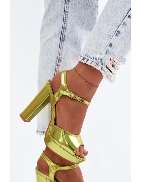 Women's High Heel Block Sandals Neon Green Nelissey