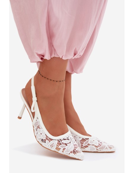Women's Heeled Sandals With Lace White Pelivelle