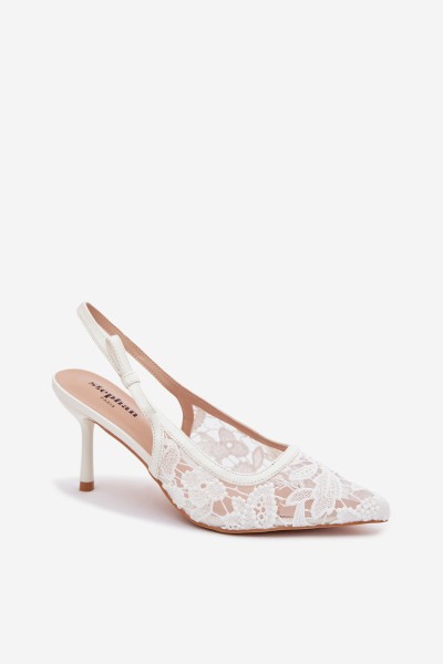 Women's Heeled Sandals With Lace White Pelivelle 2