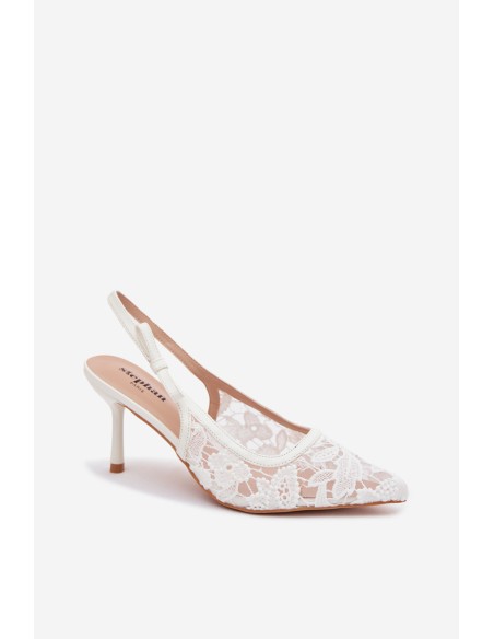 Women's Heeled Sandals With Lace White Pelivelle