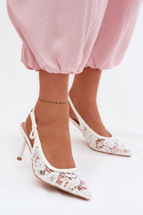 Women's Heeled Sandals With Lace White Pelivelle