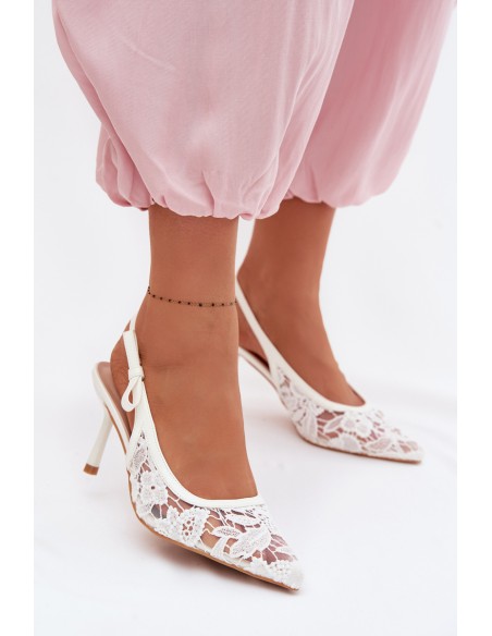 Women's Heeled Sandals With Lace White Pelivelle