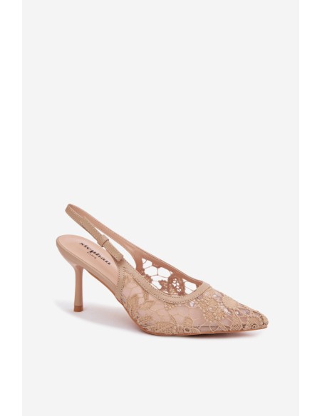 Women's High Heeled Sandals With Lace Dark Beige Pelivelle