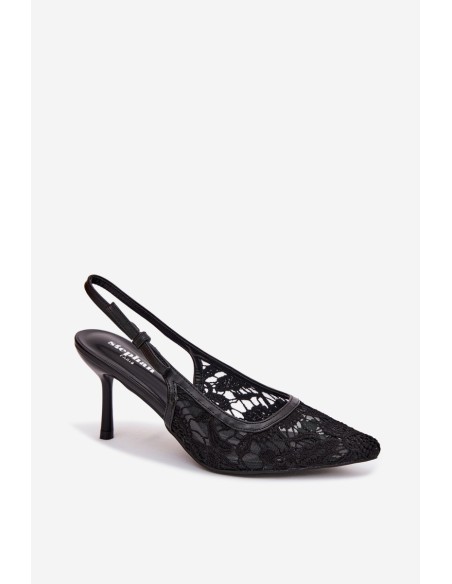 Women's High Heel Sandals With Lace Black Pelivelle