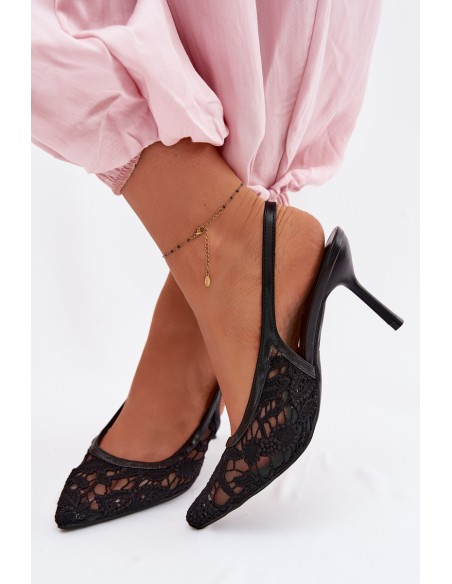 Women's High Heel Sandals With Lace Black Pelivelle