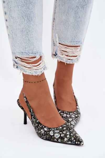 Decorated Women's High Heel Sandals With Flowers Black Olivelle 2