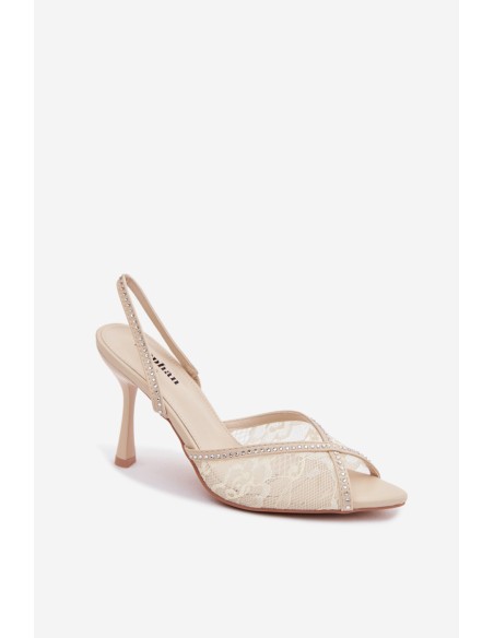 Women's High Heel Sandals With Lace And Embellishments Beige Melivelle