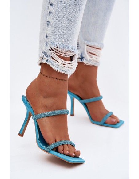 Women's High Heel Sandals Embellished With Crystals Blue Vittoria