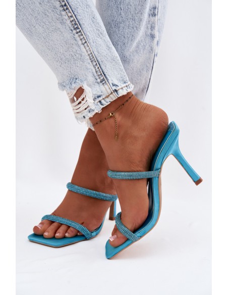 Women's High Heel Sandals Embellished With Crystals Blue Vittoria