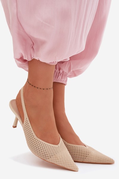 Women's Mesh Material Sandals With Heel Beige Emiliana