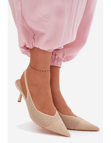 Women's Mesh Material Sandals With Heel Beige Emiliana
