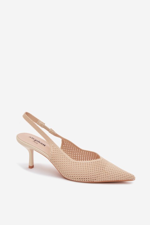 Women's Mesh Material Sandals With Heel Beige Emiliana