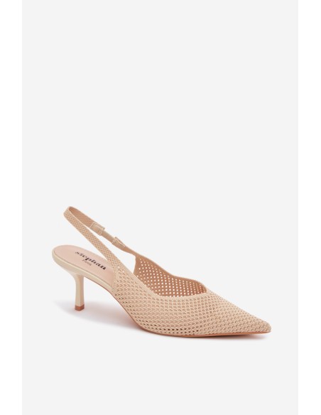 Women's Mesh Material Sandals With Heel Beige Emiliana